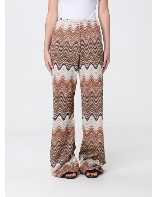 Mc2 Saint Barth Brown High-Waisted Wide Leg Trousers With Wave Pattern