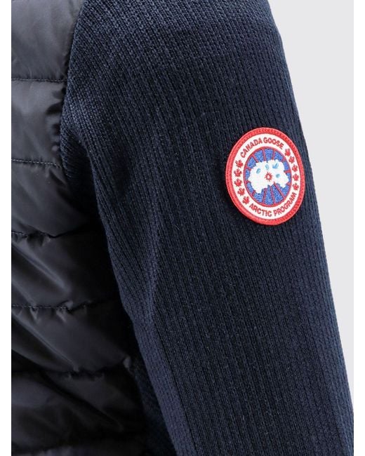 Canada Goose Blue Wool Cardigan With Quilted Panels And Logo Patch for men