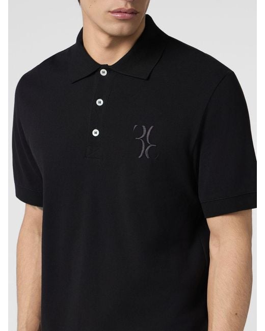 Billionaire Black Short-Sleeved Cotton Polo Shirt With Hexagonal Logo And Ribbed Collar for men