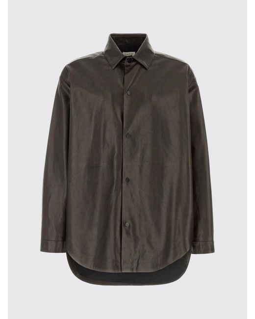 Fear Of God Gray Casual Smooth Leather Shirt With French Collar And Curved Hem for men