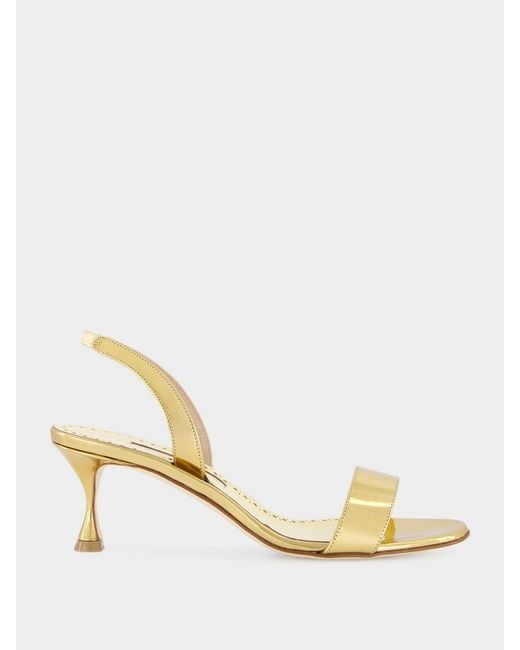 Manolo Blahnik Natural Cupisanpla Mid-Heeled Patent Leather Slingback Sandals