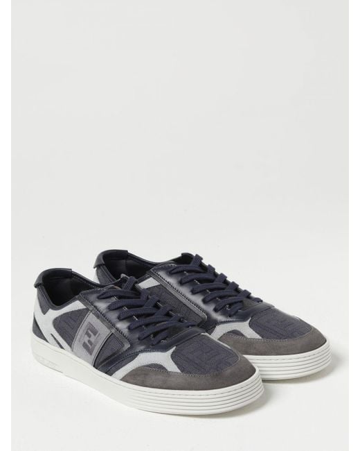 Fendi Blue Low Top Leather And Fabric Sneakers for men