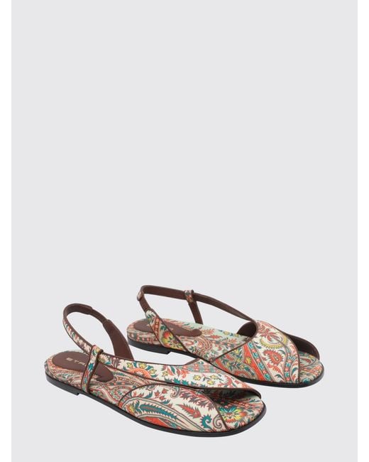 Etro White Paisley Print Twill Sandals