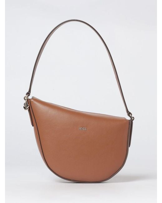 Boss White Smooth Bovine Leather Hobo Bag With Flap Closure And Metal Logo