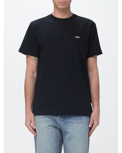 Obey Black Cotton T-Shirt With Logo for men