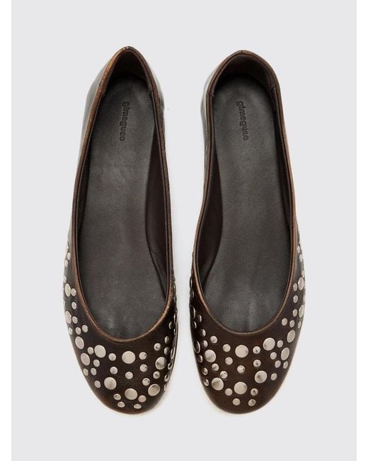 GIMAGUAS White Aged Leather Ballet Flats With Stud Application And Round Toe