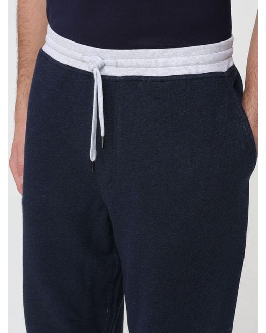 Brunello Cucinelli Blue Cotton And Linen Jogging Pants for men