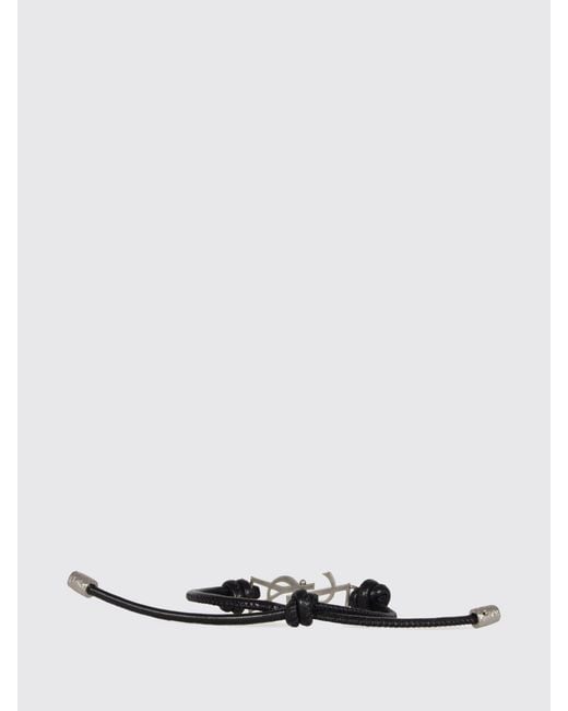 Saint Laurent White Cassandre Leather And Brass Bracelet