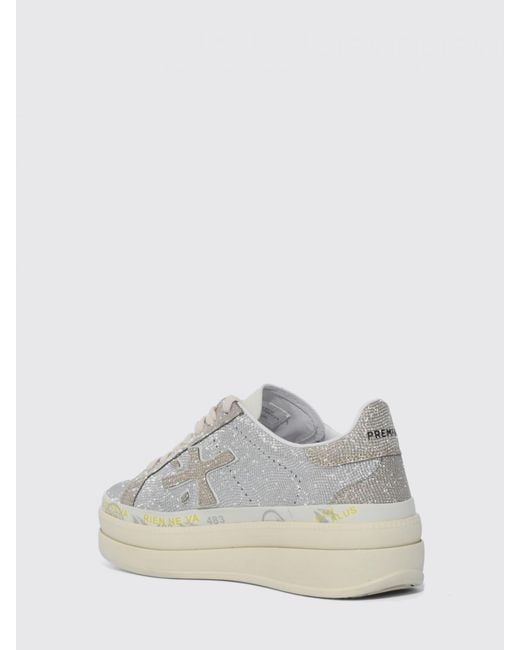 Premiata White Claudia Nylon Sneakers With Rhinestones