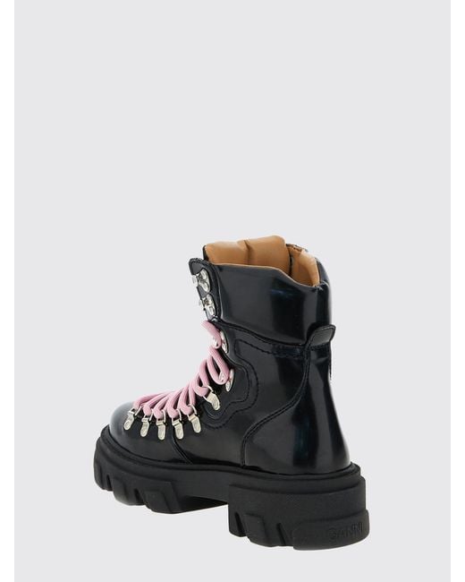 Ganni Black Cleated Mountain Faux Leather Ankle Boots