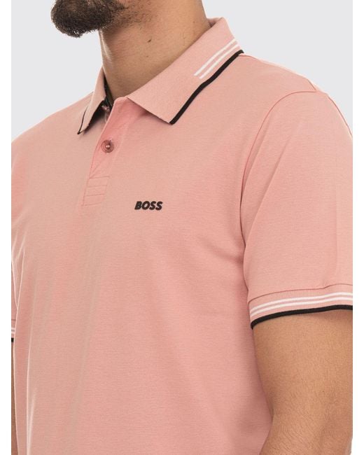 Boss Pink Cotton Polo With Logo for men