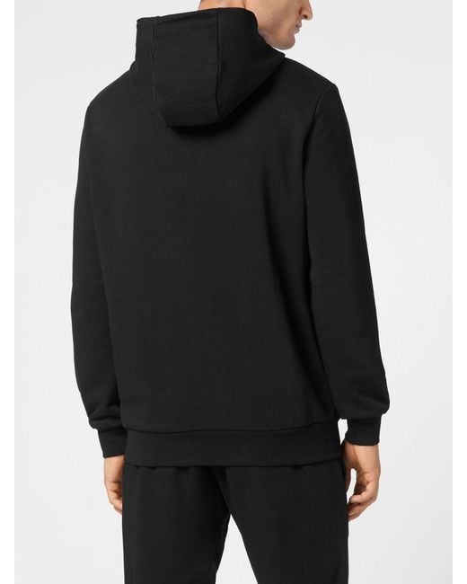Philipp Plein Black Cotton Zip-Up Hoodie With Slit Pockets for men