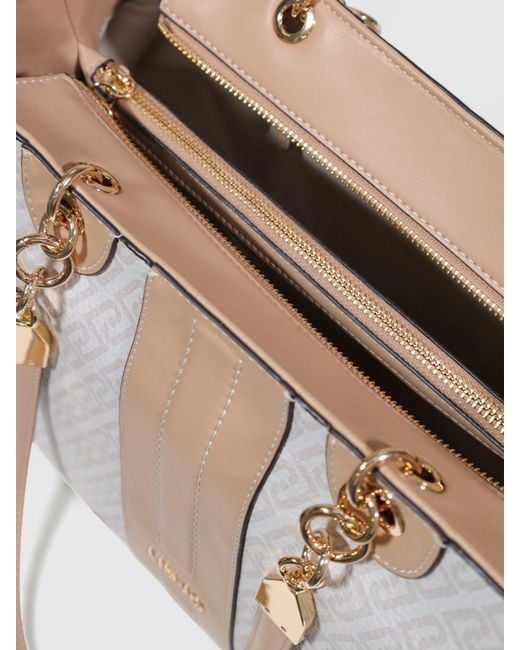 Liu Jo White Grained Faux Leather Bag With All Over Monogram
