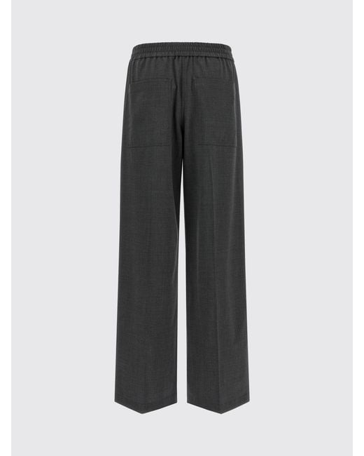 Brunello Cucinelli Gray Wool Blend Wide-Leg Trousers With Elasticated Waist