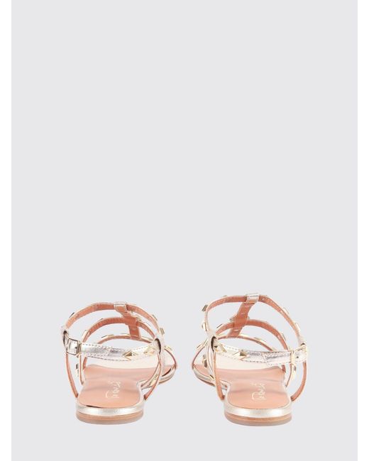 Via Roma 15 Pink Laminated Leather Sandals With Studs