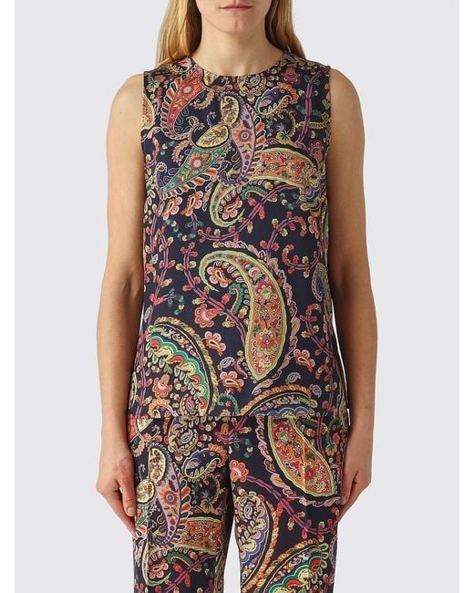 Etro Blue Paisley Polyester Top