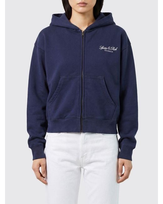 Sporty & Rich Blue Sporty &Amp Rich Embroidered-Logo Cotton Zip-Up Hoodie