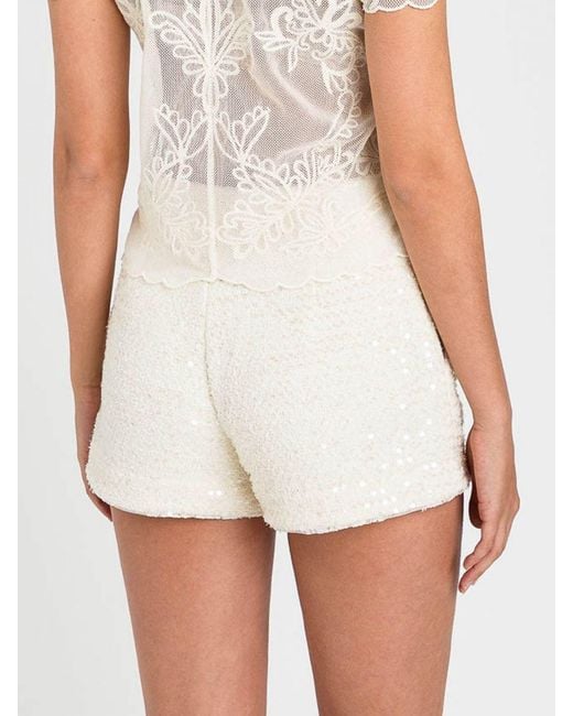 Twinset White Bouclé Shorts With Sequins