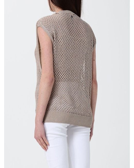 Dondup Brown Cotton Linen And Viscose Mesh Knit Top