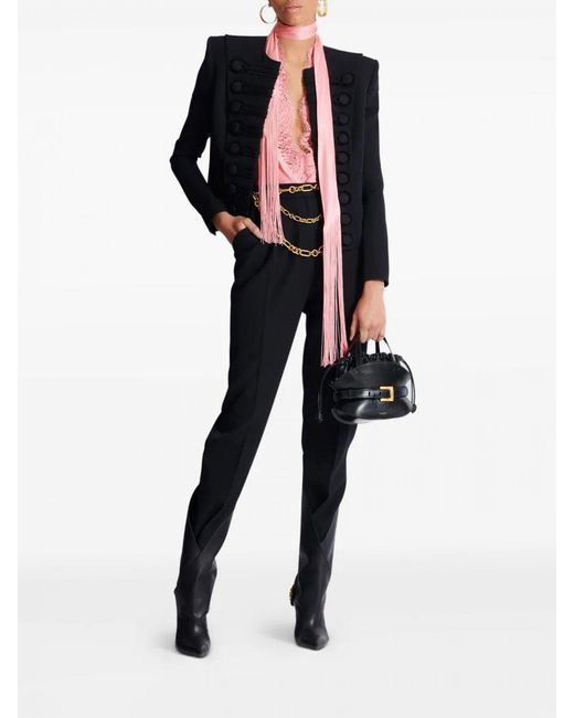 Balmain Black Sculptural Virgin Wool Twill Trousers