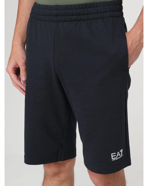 Pantaloncino in misto cotone con logo di EA7 in Blue da Uomo