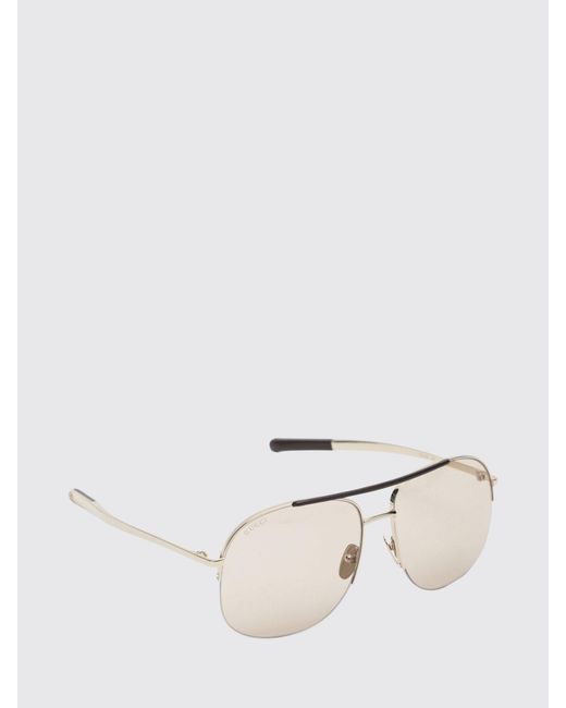 Gucci Natural Pilot Style Metal Sunglasses With Double Bridge