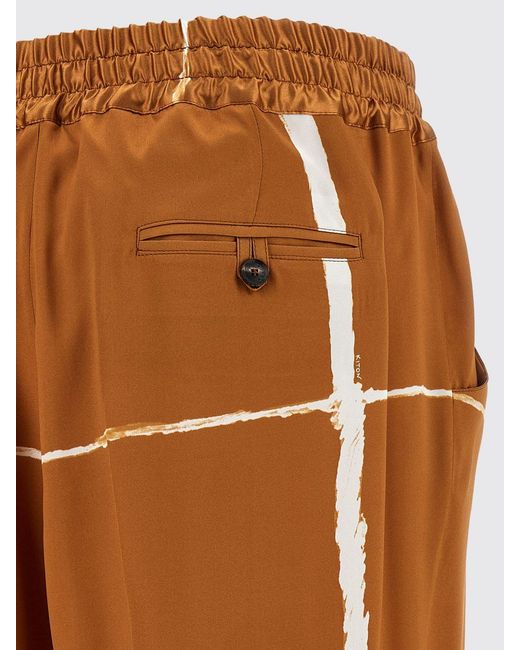 Kiton Brown Printed Silk Palazzo Trousers