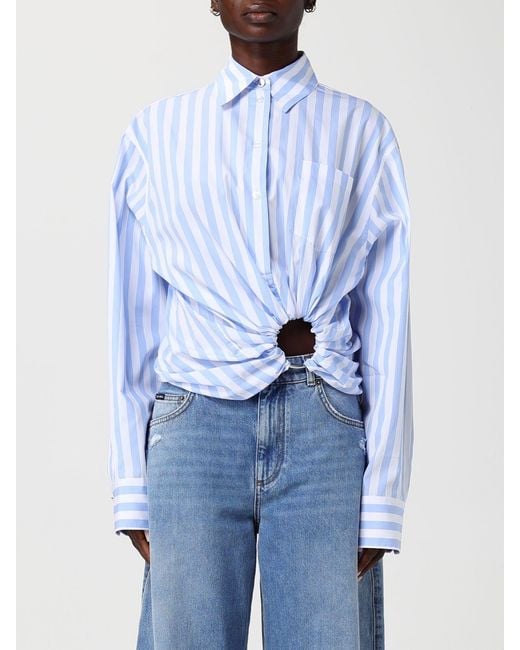 Max Mara Blue Cut-Out Striped Silk Shirt