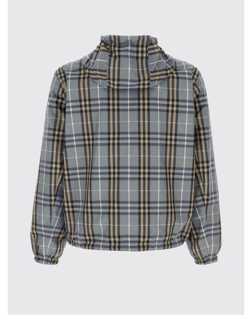 Burberry Gray Tartan Polyester Hooded Jacket for men