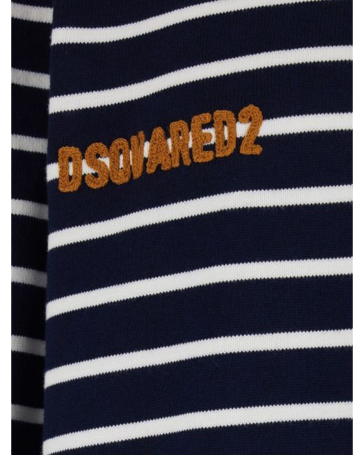 DSquared² Blue Relaxed Fit Striped Knit Long-Sleeve Polo Shirt for men