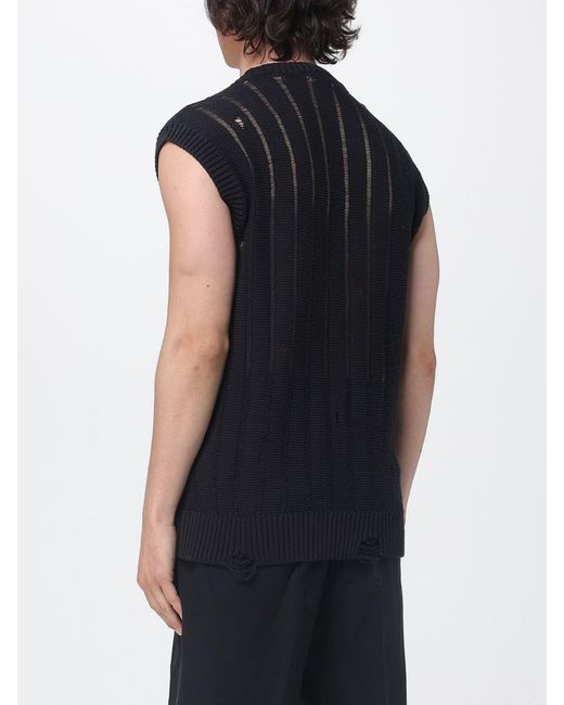 Laneus Black Destroyed Effect Cotton Knit Vest for men