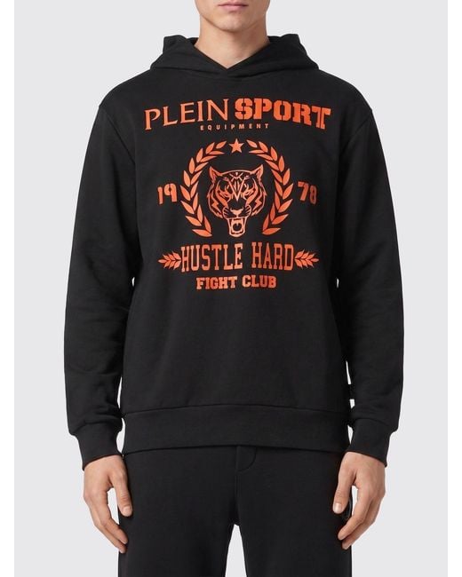 Philipp Plein Black Graphic Print Cotton Hoodie With Dropped Shoulders for men