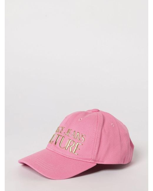 Versace Jeans Couture Pink Cotton Twill Hat With Logo Print