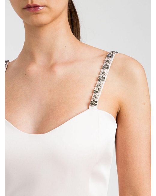Twinset White Satin Cropped Top With Rhinestones
