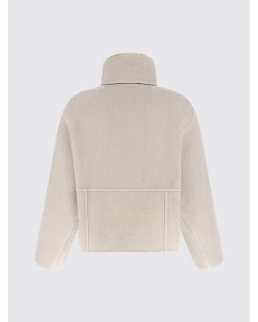 Brunello Cucinelli Natural Wool And Cashmere Short Coat With High Neck And Monili Embroidery