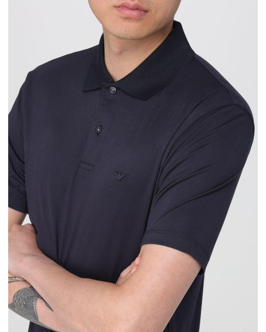 Emporio Armani Blue Silk Blend Polo Shirt for men