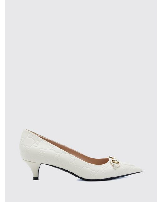 Gucci Natural Leather Pumps With Embossed Gg Monogram