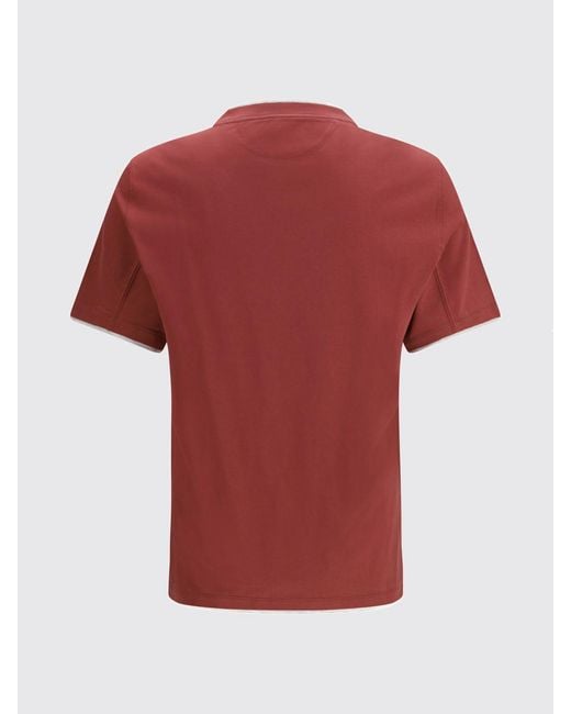 Brunello Cucinelli Red Cotton Crew-Neck T-Shirt With Contrasts for men