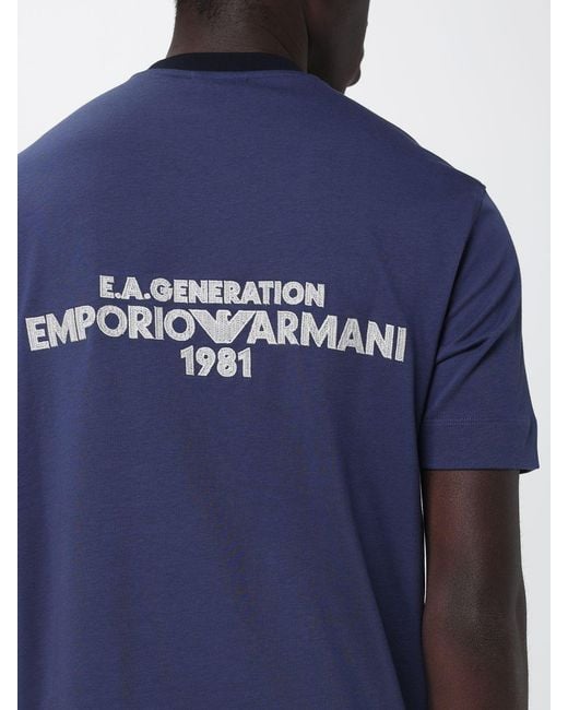 Emporio Armani Blue Crew Neck T-Shirt With Logo for men