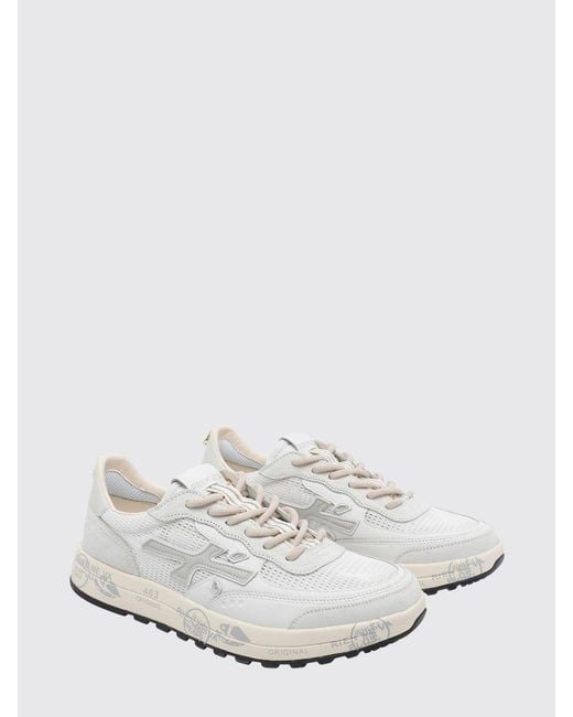 Premiata White Nous Perforated Suede Sneakers for men