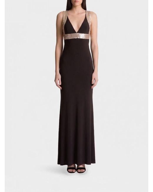 Alberta Ferretti Black Long Off-The-Shoulder Sheath Dress