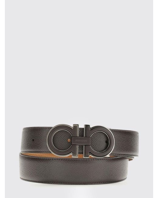 Ferragamo Gray Gancini Grained Calfskin Leather Belt for men