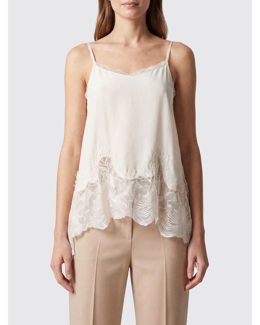 Fabiana Filippi White Silk Blend Top With Lace Insert