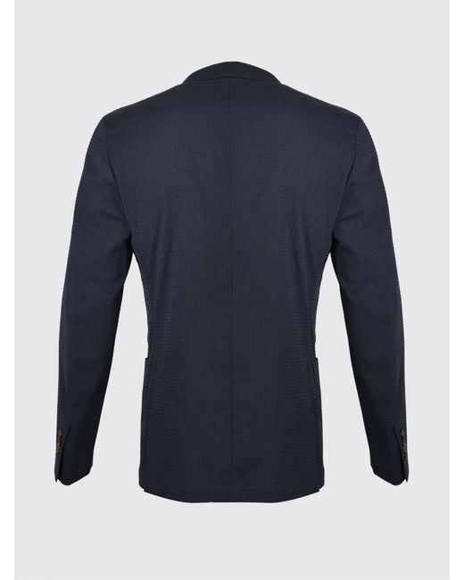 Eleventy Blue Single-Breasted Check Blazer With Peak Lapels And Patch Pockets for men