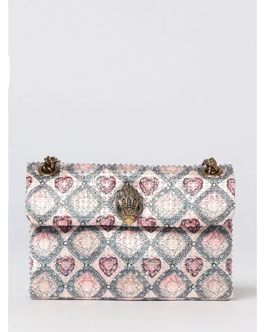Kurt Geiger Gray Kensington Mini Satin Bag With Heart Print And Rhinestones