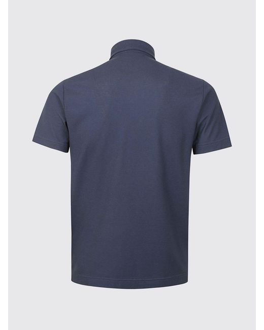 Zanone Blue Slim Fit Cotton Polo Shirt With Three-Button Placket for men