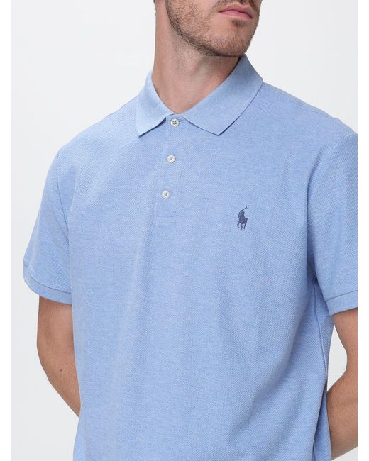 Polo Ralph Lauren Blue Short-Sleeve Cotton Knit Polo Shirt With Embroidered Pony Logo for men