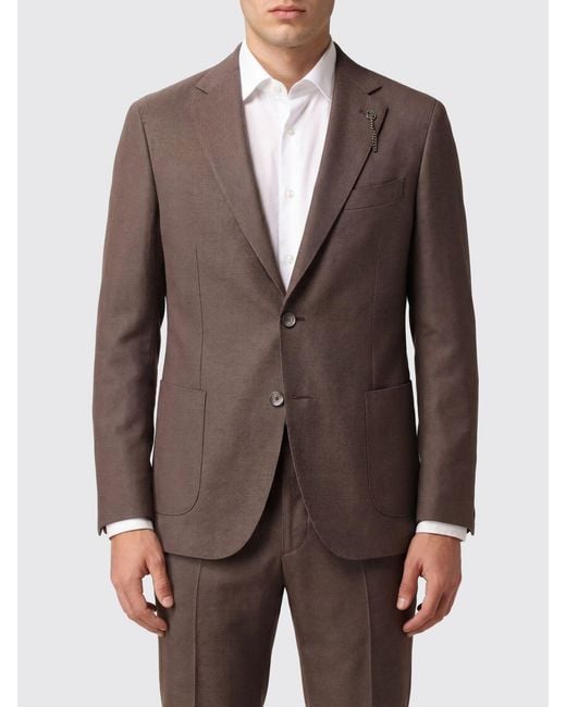 Santaniello Brown Single-Breasted Wool Blend Blazer for men