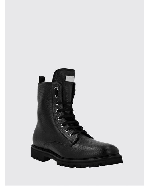 Philipp Plein Black Lace-Up Grained Leather Combat Boots With Lug Sole for men