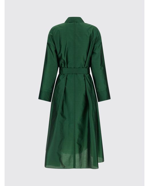 Max Mara Green Silk-Blend Midi Shirt Dress With Tie-Waist Belt